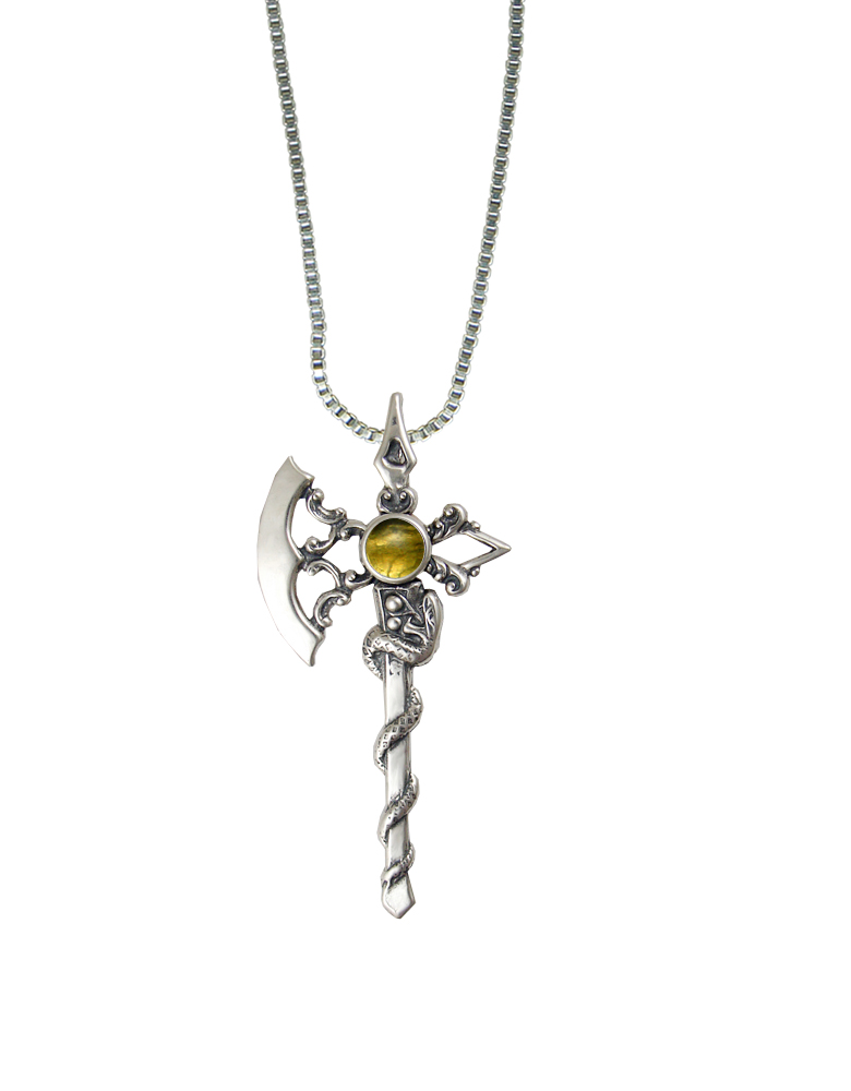 Sterling Silver Royal Battle Axe Pendant With Citrine